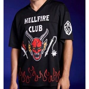NEW Netflix Stranger Things‎ Hellfire Club Mens Black Football Jersey Size LG